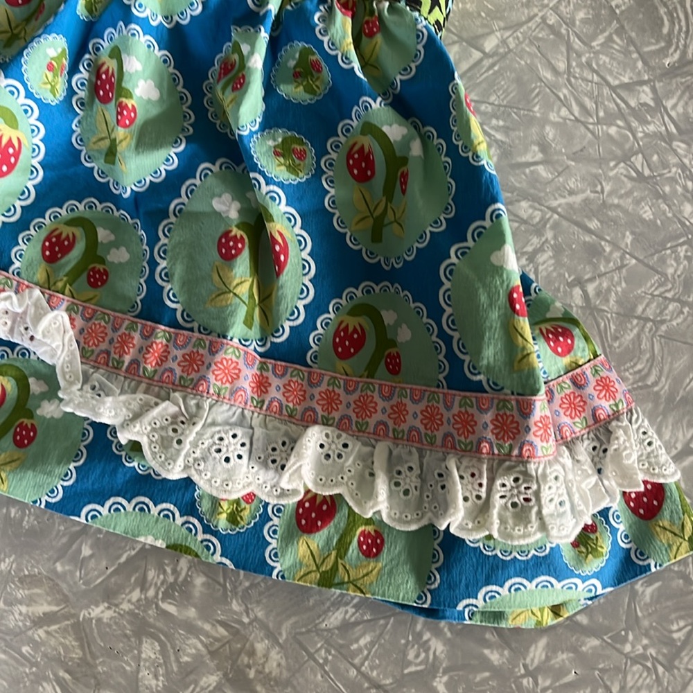 Matilda Jane | Girls Yellow and Blue Fruit Love Bug Print Knot Top | Size: 4 - Picture 6 of 10